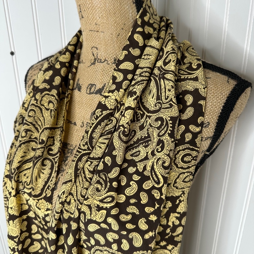 Womens Brown Paisley Floral Scarf Lightweight Rectangular Wrap 53"x14.5" Earthy
